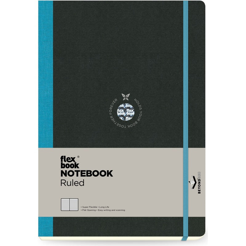 Dark Slate Gray Flexbook X-Large (17x24cm) Global Notebook Ruled 85gsm 192 pages - Black/Turqoise Pads