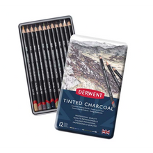 White Smoke Derwent Tinted Charcoal Pencils Tin 12 Pencils