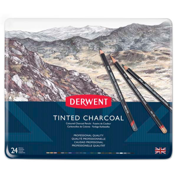 Midnight Blue Derwent Tinted Charcoal Pencils Tin 24 Pencils