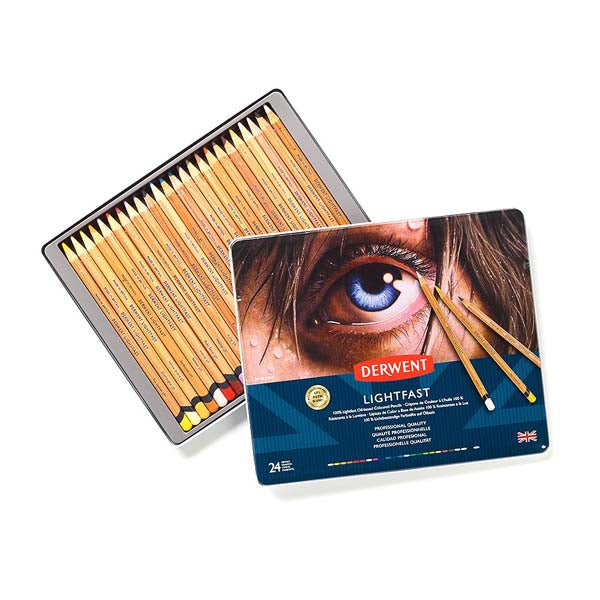 White Smoke Derwent Lighfast Pencils Tin 24 Pencils