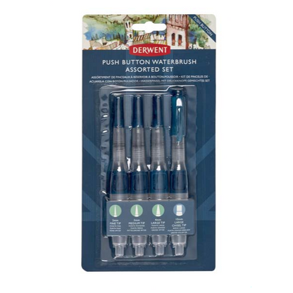 White Smoke Derwent Push Button Waterbrush, Assorted, 4Pcs Paint Brushes