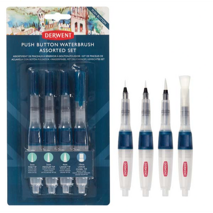 White Smoke Derwent Push Button Waterbrush, Assorted, 4Pcs Paint Brushes
