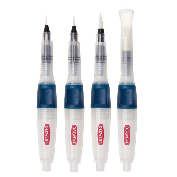 White Smoke Derwent Push Button Waterbrush, Assorted, 4Pcs Paint Brushes