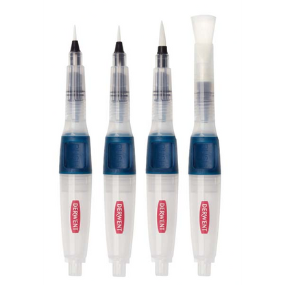 White Smoke Derwent Push Button Waterbrush, Assorted, 4Pcs Paint Brushes