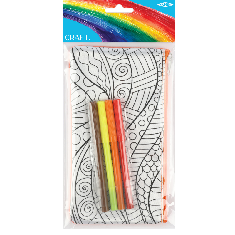 Gray Colour Me DIY Pencil Case Indigenous 1Pc with Markers Kids Craft Kits