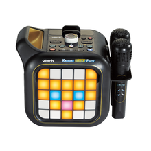 Karaoke light party speaker with LED grid display and two wireless microphones