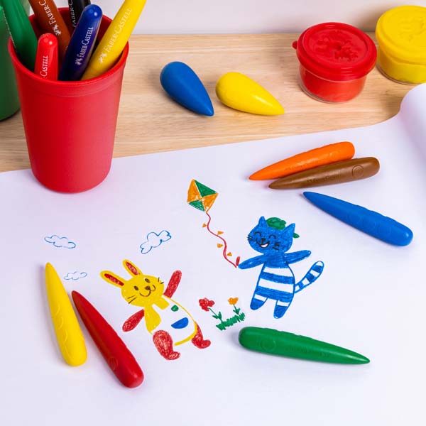 Lavender Faber Castell Little Creatives Easy Grasp Finger Crayons, Assorted Colours - 6 Pack Kids Crayons