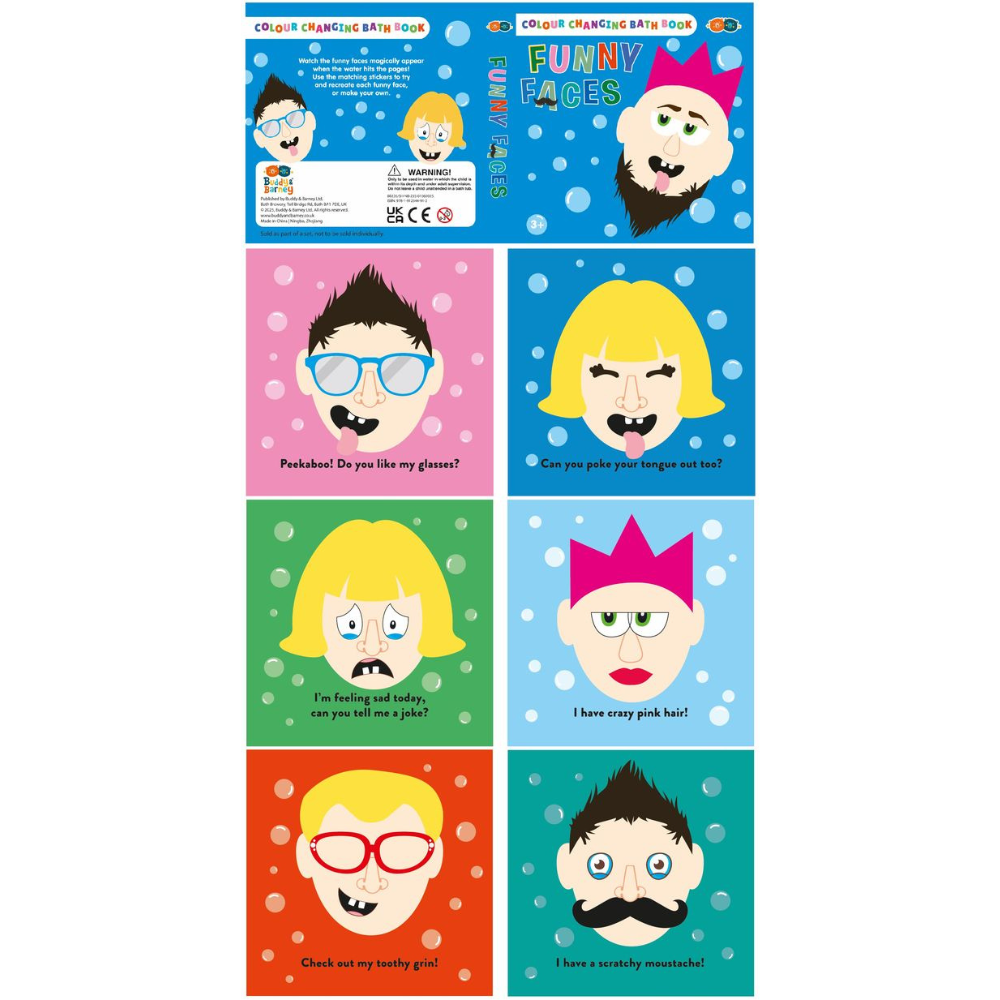 Light Sky Blue Colour Chanding Bath Book & Stickers, Funny Faces Bath Time Fun