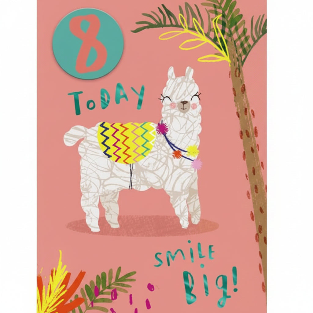 Dark Salmon Hallmark Llama 8 Today, Smile Big! Greeting Card Bags & Invitation