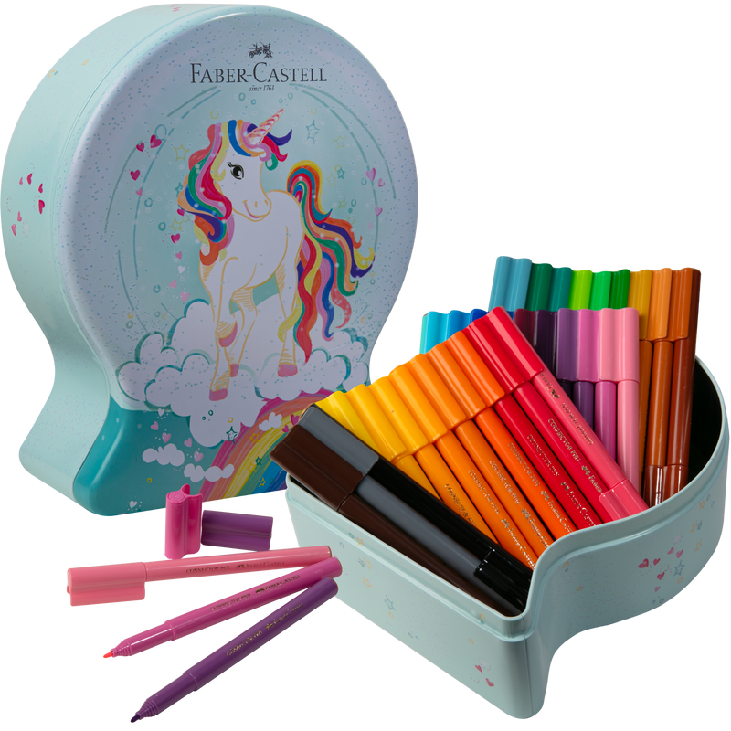 Dark Gray Faber Castell Unicorn Connector Pen Colour Markers Gift Set, Snowglobe  – Tin of 33 Drawing Accessories