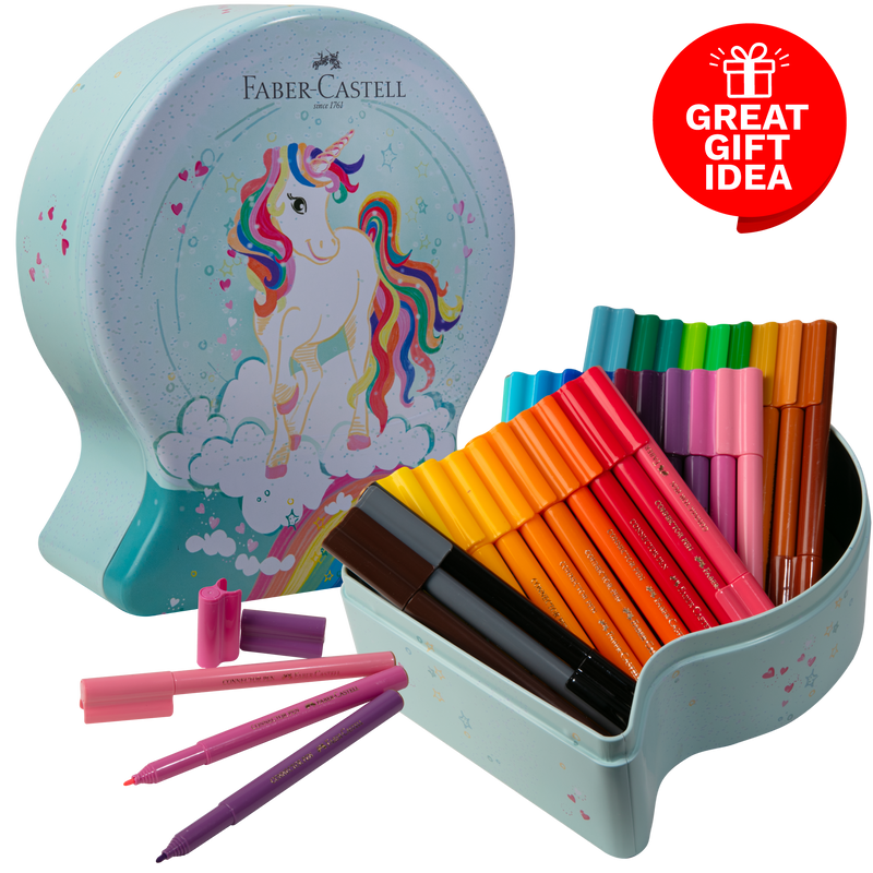 Light Slate Gray Faber Castell Unicorn Connector Pen Colour Markers Gift Set, Snowglobe  – Tin of 33 Drawing Accessories