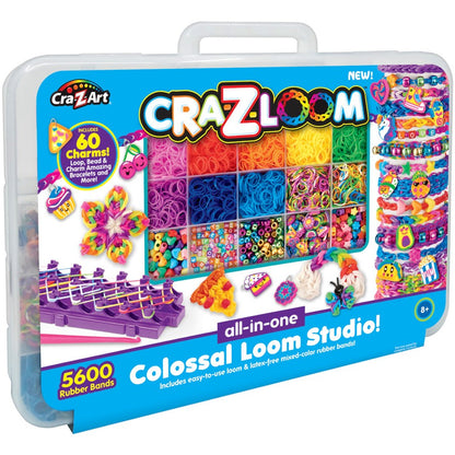 Rainbow rubber band loom jewelry kit in plastic carrying case