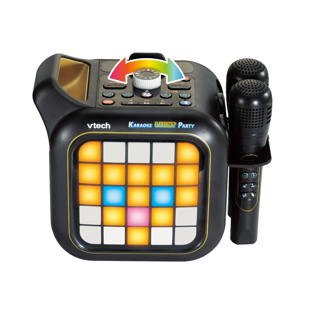 Karaoke light party speaker with LED grid display and rotary light effect arrow