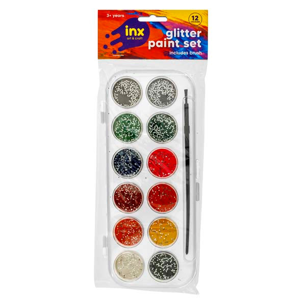 White Smoke Inx Glitter Paint Set with Brush, 12 Colours Kids Painting Supplies