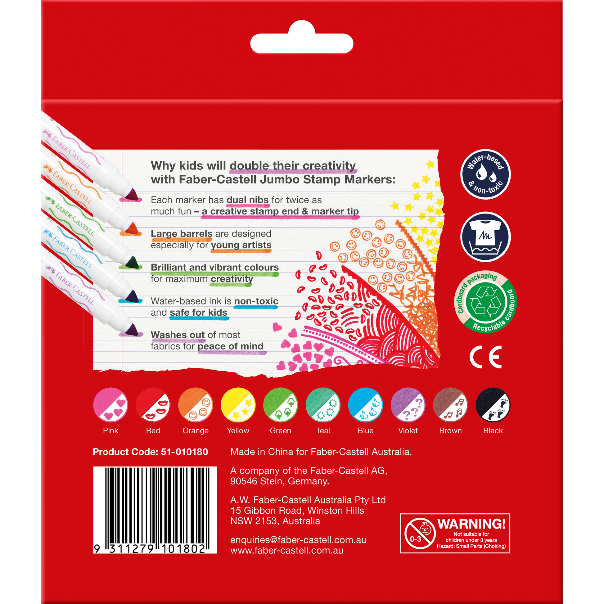 Firebrick Faber Castell Jumbo Stamp Markers – Pack of 10 Playing & Learning