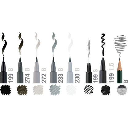 White Smoke Faber-Castell Pitt Artist Pen, Assorted Tips, Black & Grey, 9Pk Pens and Markers