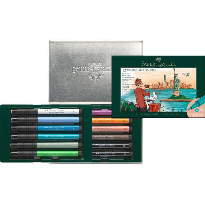 White Smoke Faber-Castell  India ink Pitt Artist Pen Set, New York, 12pcs Pens and Markers