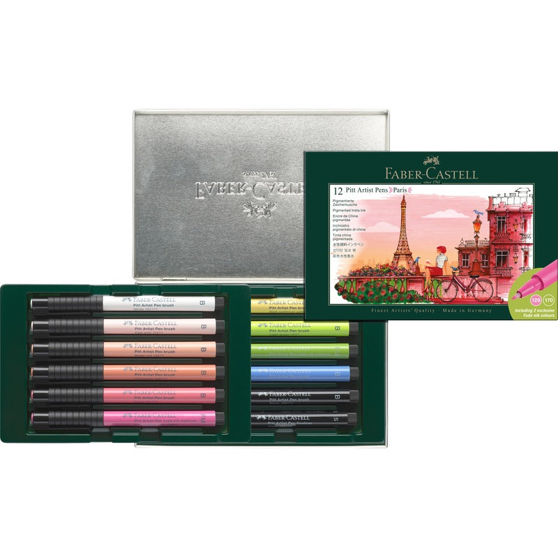 White Smoke Faber-Castell  India ink Pitt Artist Pen Set, Paris, 12pcs Pens and Markers