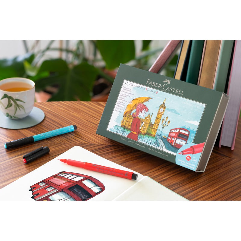 White Smoke Faber-Castell  India ink Pitt Artist Pen Set, London, 12pcs Pens and Markers