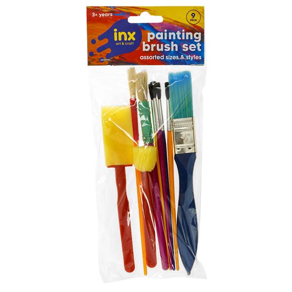 White Smoke Inx Paint Brushes, Foam & Bristle, 9pcs Kids Painting Supplies