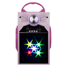 LED karaoke Bluetooth speaker with carry handle and light-up color display
