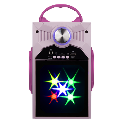 LED karaoke Bluetooth speaker with carry handle and light-up color display
