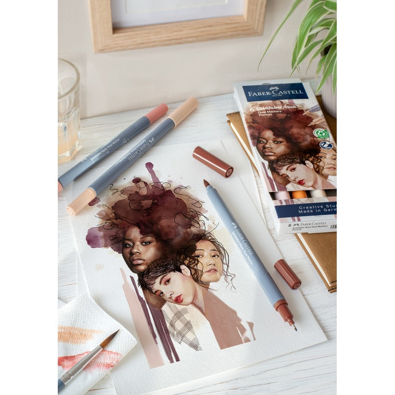 Light Gray Faber-Castell Goldfaber Aqua Dual Marker Set, Portrait Colours, 6Pk Pens and Markers