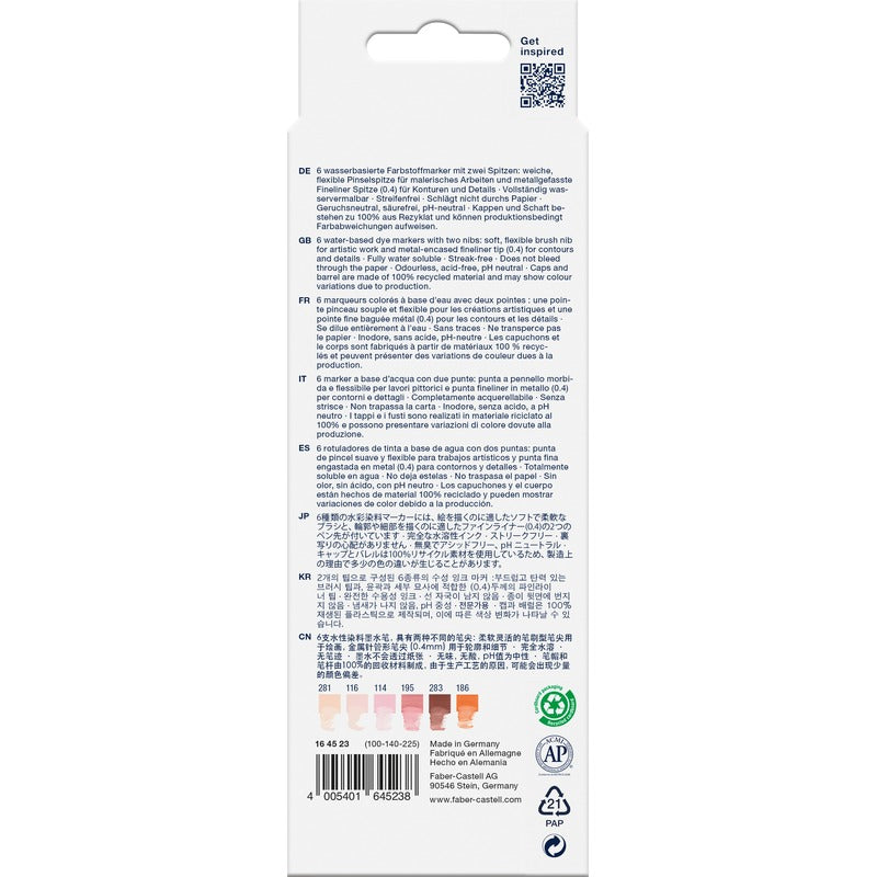 Gray Faber-Castell Goldfaber Aqua Dual Marker Set, Portrait Colours, 6Pk Pens and Markers