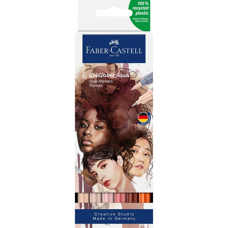 White Smoke Faber-Castell Goldfaber Aqua Dual Marker Set, Portrait Colours, 6Pk Pens and Markers