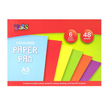 Pale Turquoise Dats Coloured Paper Pad, 6 Bright Colours, A3, 48 sheets, 80gsm 420x297mm Kids Activities