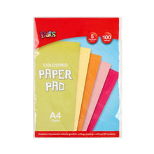 Dark Khaki Dats Coloured Paper Pad, 5 Fluro Colours, A4, 100 sheets, 75gsm 210x297mm Kids Activities