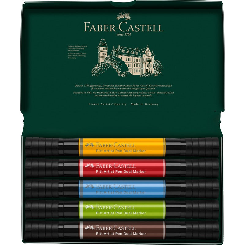 Dark Slate Gray Faber-Castell Pitt Artist Pen, Dual Marker, 5Pcs Pens and Markers