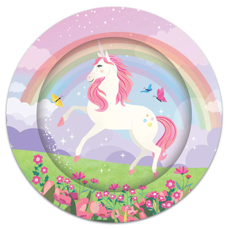 White Smoke Paper Plates 23cm 8 Pack - Unicorn Themed Parties