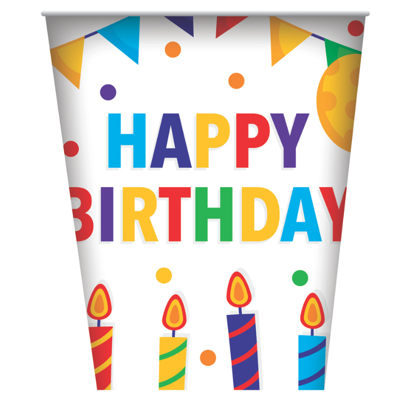 White Smoke Paper Cups 270ml 8 Pack - General Birthday Themed Parties