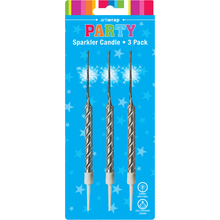 Deep Sky Blue Sparkler Candle 3 Pack - Silver Candles