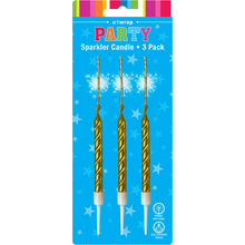Deep Sky Blue Sparkler Candle 3 Pack - Gold Candles