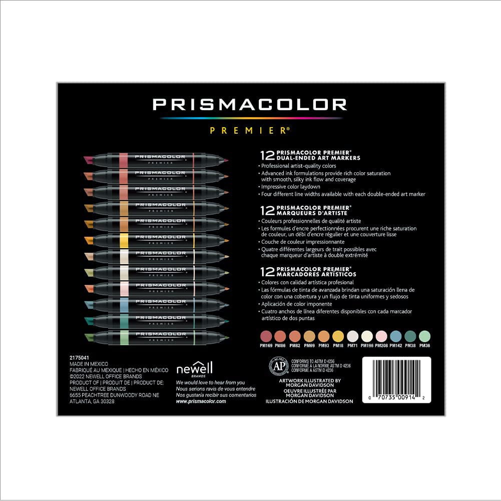 White Smoke Prismacolor Premier Dual-Ended Art Markers – Mid Tones, Set of 12 Pens & Markers