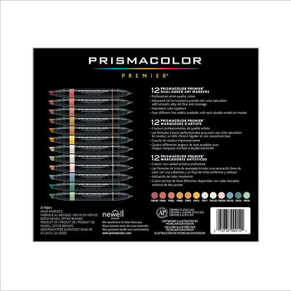 White Smoke Prismacolor Premier Dual-Ended Art Markers – Mid Tones, Set of 12 Pens & Markers