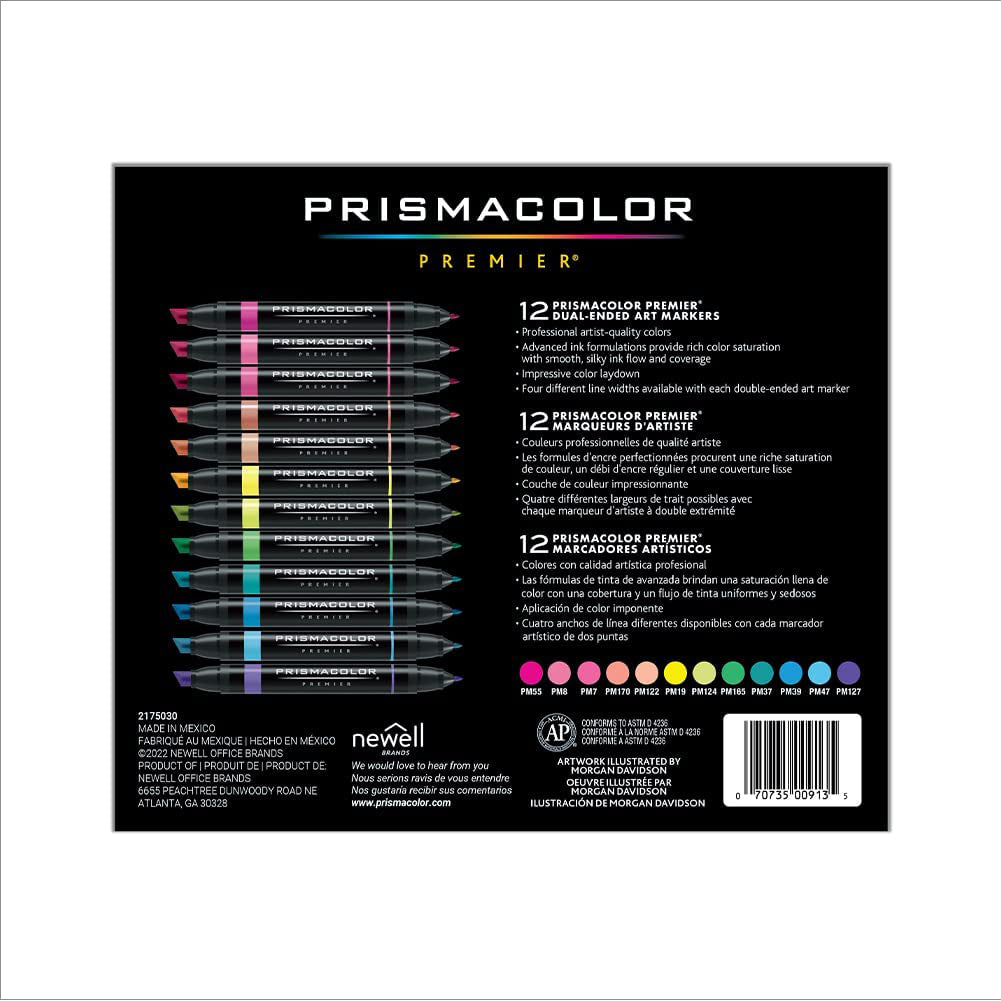 White Smoke Prismacolor Premier Dual-Ended Art Markers – Hyper Brights, Set of 12 Pens & Markers