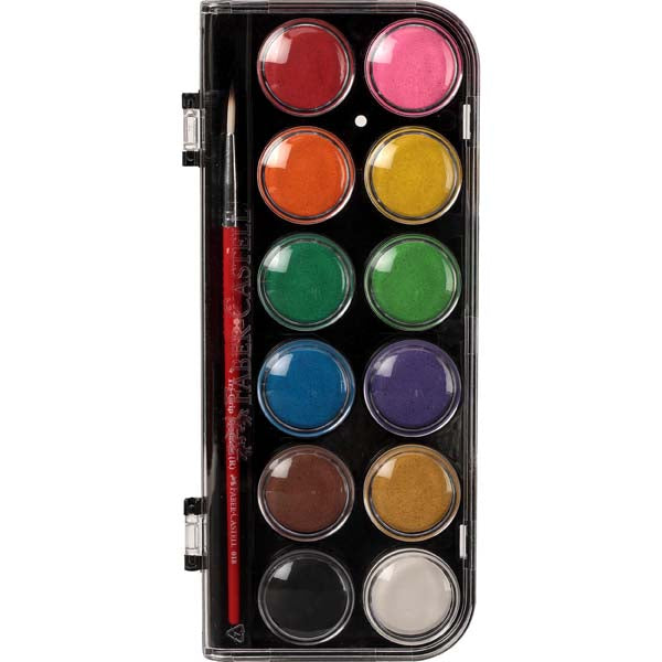 Black Faber Castell Watercolour Cakes, Assorted Colours - Set of 12 Kids Paints