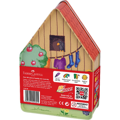 White Smoke Faber Castell Connector Pens, with Animal Farm Tin - 15 pack Kids Activities