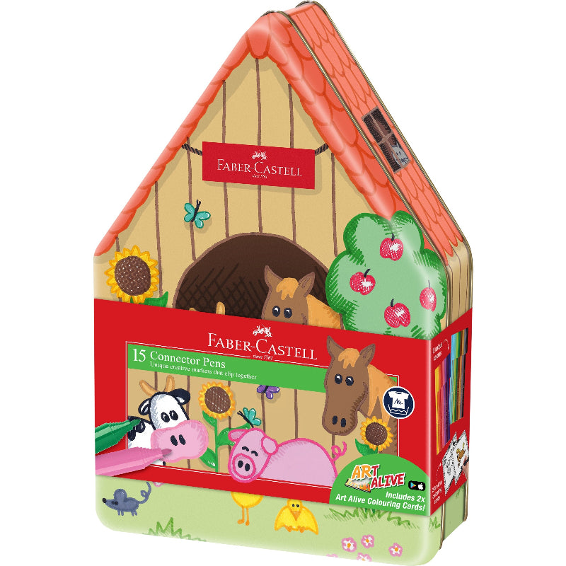 White Smoke Faber Castell Connector Pens, with Animal Farm Tin - 15 pack Kids Activities