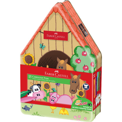 White Smoke Faber Castell Connector Pens, with Animal Farm Tin - 15 pack Kids Activities
