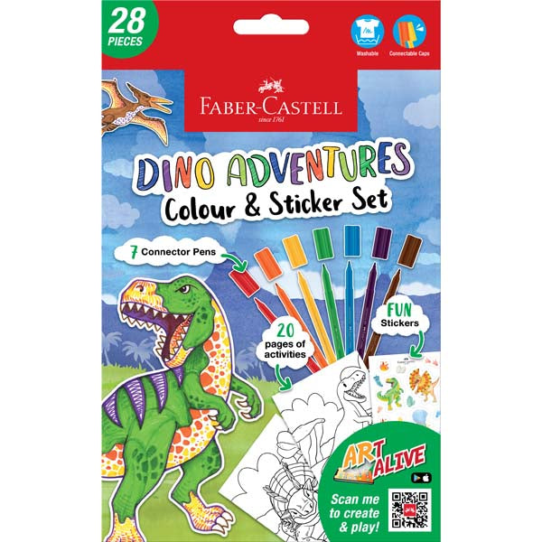 White Smoke Faber Castell Dino Adventures Colour & Sticker Set Kids Paper And Pads