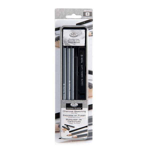 Gray Royal & Langnickel 8pc Charcoal Mini Tin Mixed Media Art Sets
