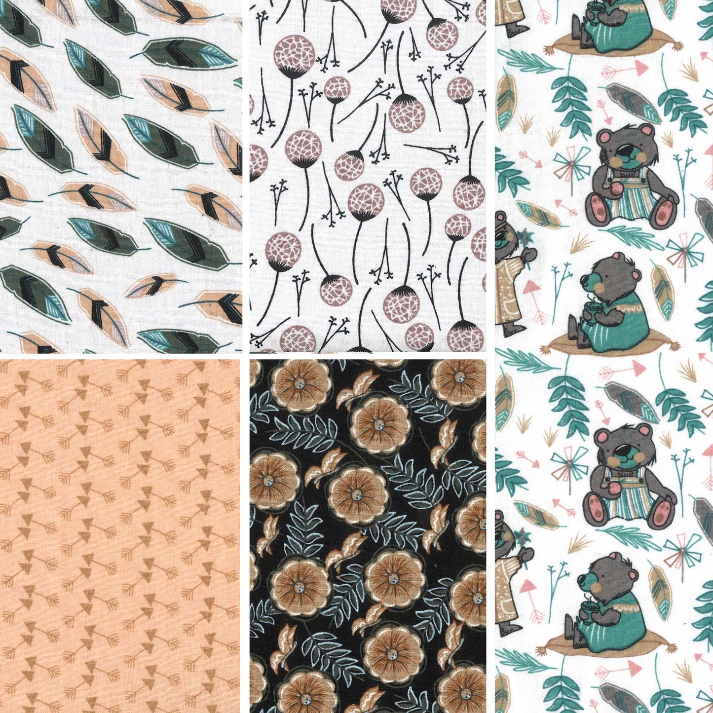 White Smoke Birch Fabric - Bear Garden Fat Quarter 100% Cotton Sewing