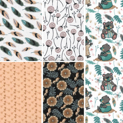 White Smoke Birch Fabric - Bear Garden Fat Quarter 100% Cotton Sewing
