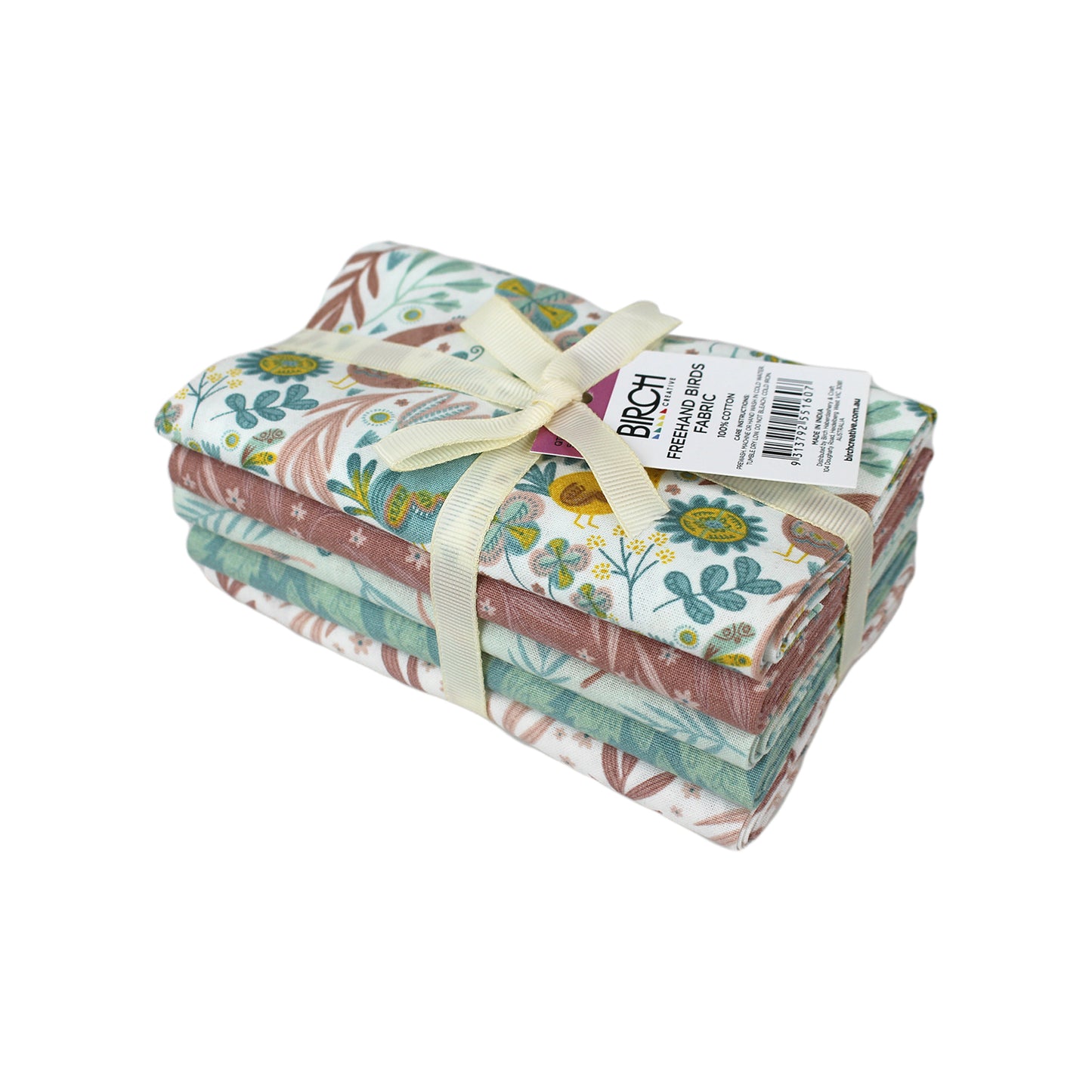 White Smoke Birch Fabric - Freehand Birds  Fat Quarter 100% Cotton Sewing