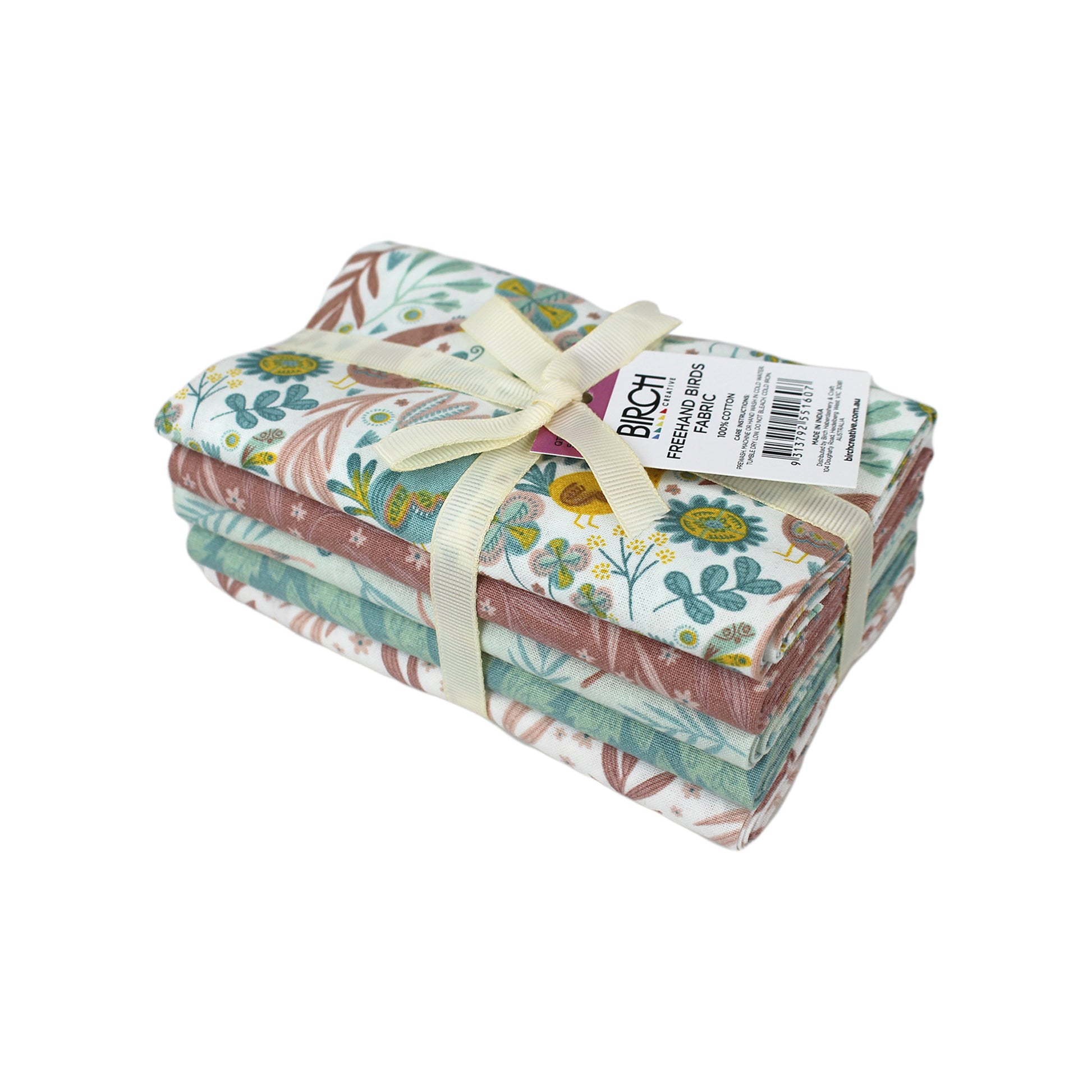 White Smoke Birch Fabric - Freehand Birds  Fat Quarter 100% Cotton Sewing