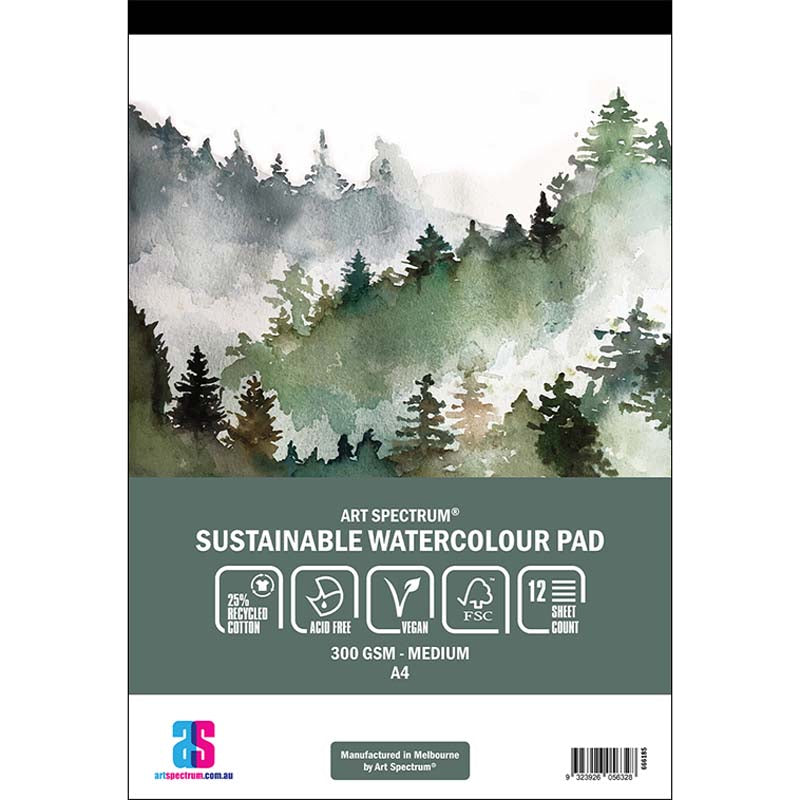 White Smoke Art Spectrum Sustainable Watercolour Pad - 25% recyclable cotton, A4 300gsm 12 sheets Pads